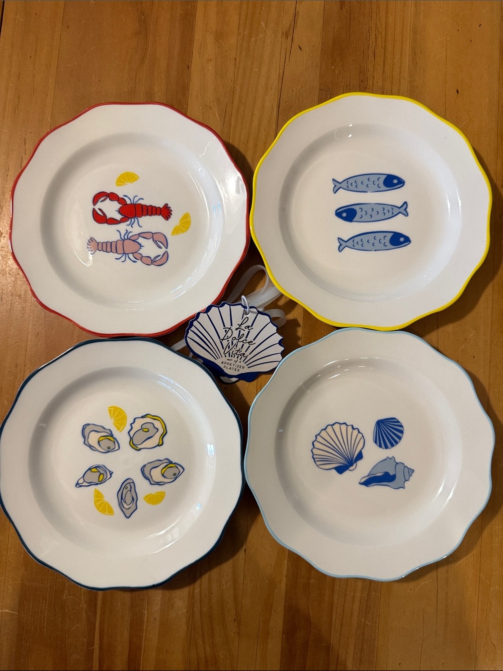 Set-of-4 6” Ceramic Appetizer Plates,Ocean Theme,each Plate Unique,La Dolce Vita